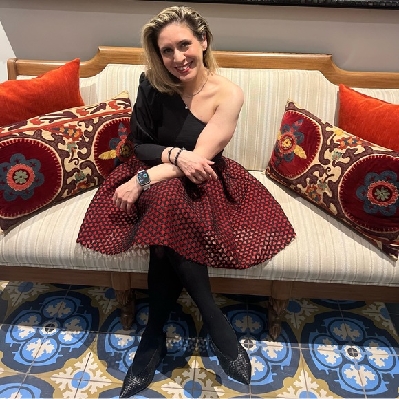 Maje Red & Black A-Line Skirt – Size 2 / S – Fit & Flare Party Skirt - Picture 6 of 6